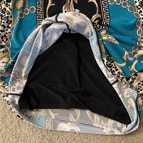 Eva Varro Teal Black Bodycon Dress w Baroque,Chain,Leopard Print size Small - Picture 7 of 8